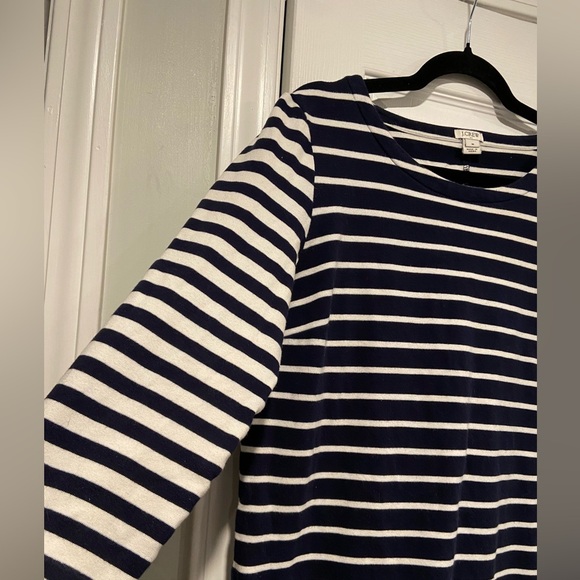 J. Crew Size M Navy Blue White Stripe Cotton Long Sleeve Pullover Shirt Dress - Picture 3 of 11